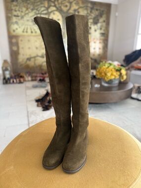 Stuart Weitzman Olive Suede Over-the-Knee Boots